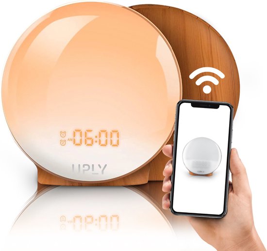 UPLY Wake Up Light - Smart Clock Met USB Oplaadpunt - Lichtwekker - Wekker Radio met 4 Alarmen - WiFi - Google Home - Amazon Alexa van UPLY