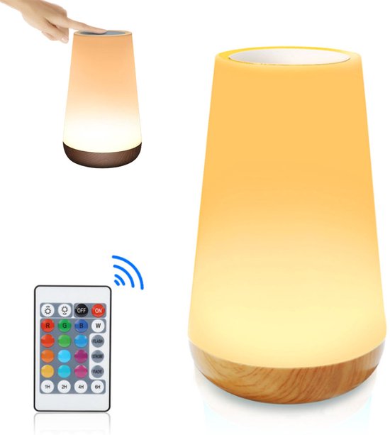 USB Oplaadbaar LED Tafellampje met Touch & Afstandsbediening - Nachtlampje - Wit Warm Licht en 13 RGB Kleuren - Tijdfunctie - Touch Control - Wake-up Light - Sfeerlamp - LED Verlichting - Leeslamp - Bedlamp - voor Baby, Kinderen & Volwassenen van Merkloos