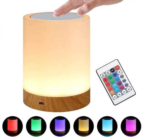 USB Oplaadbaar Nachtlampje Met Afstandsbediening - 13 RGB kleuren - Sfeerlamp - LED verlichting - Nachtlamp - Bedlamp voor Baby, Kinderen & Volwassenen - Dimbaar - Touch Control van HomeTree