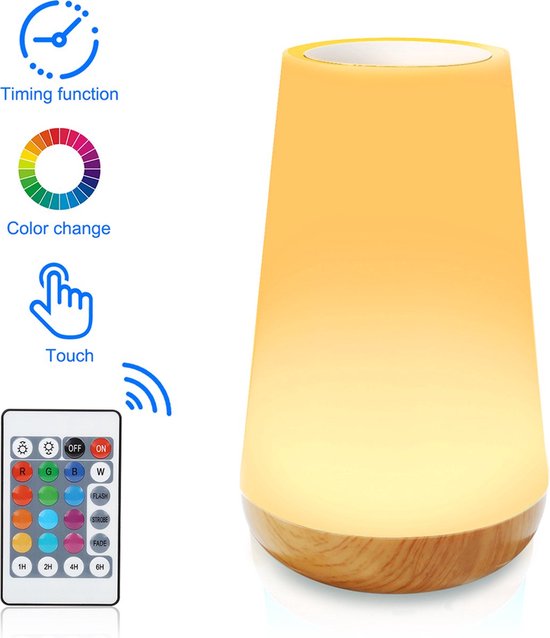 USB Oplaadbaar Nachtlampje Met Afstandsbediening - 13 RGB kleuren - Sfeerlamp - LED verlichting - Nachtlamp - Wake-up Light - Bedlamp voor Baby, Kinderen & Volwassenen - Dimbaar - Touch Control - 15 cm van Merkloos