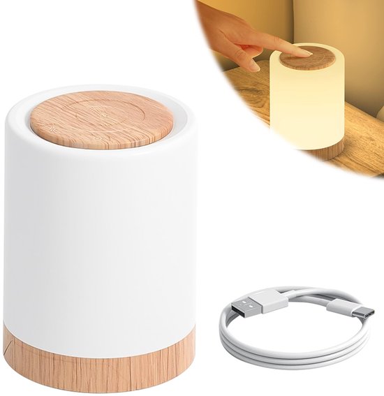 USB Oplaadbaar Nachtlampje Met Afstandsbediening, Wit Warm licht en 10 RGB kleuren - Wake-up Light - Sfeerlamp - LED verlichting - Leeslamp - Tafellamp - Bedlamp voor Baby, Kinderen & Volwassenen - Dimbaar - Touch Control van Merkloos