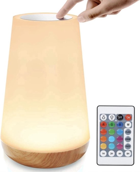 USB Oplaadbaar Nachtlampje Met Afstandsbediening, Wit Warm licht en 13 RGB kleuren - Wake-up Light - Sfeerlamp - LED verlichting - Leeslamp - Tafellamp - Bedlamp voor Baby, Kinderen & Volwassenen - Dimbaar - Touch Control - 15CM van Merkloos