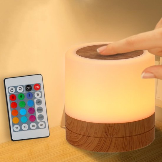 USB Oplaadbare Kinder Nachtlamp - 13 RGB Kleuren - 4 Helderheidsniveaus - Met Afstandsbediening en Touch Bediening - Draadloze Tafellamp voor Slaapkamer Woonkamer - Bruin van Merkloos