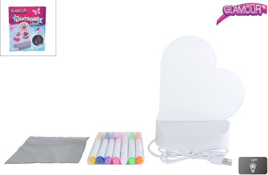 Van Manen glamour lichtbord hart met USB-aansluiting en 7 stiften 16cm. van Merkloos