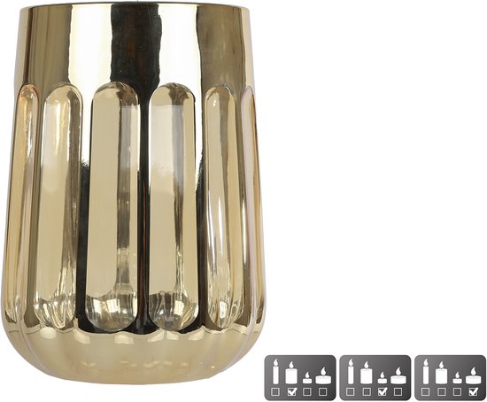 Van Manen windlicht goud glas modern decoratie 11,5x9x19cm.