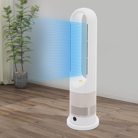 Ventilator met Verwarming - Torenventilator Stil - Comfort Binnen - Bladloze Technologie - 67cm Hoog - Wit Roségoud