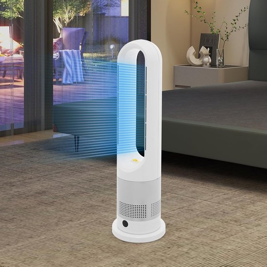 Ventilator Toren - Vloerventilator Bladloos - Zomerse Koelte - Afstandsbediening Inclusief - 67cm Hoog - Wit Zilver