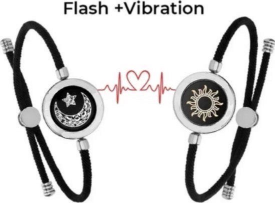 Verlichte Lange Afstand Armbanden met Trilling voor Koppels - Slimme Sun & Moon Armbanden in Zilver, Perfect Cadeau voor Relaties op Afstand van Bond Touch