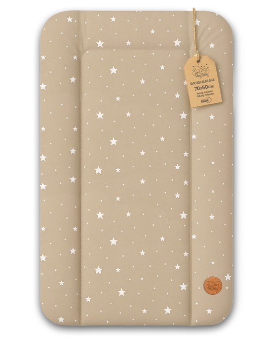Verschoonmat Waterdicht Afwasbaar Baby 70x50 cm - Voor Verschoningsmeubel Verschoningselement Commode Wasmachine Zachte Hygiënische Mat Makkelijk Schoon Te Maken Oeko-Tex Beige met witte sterren