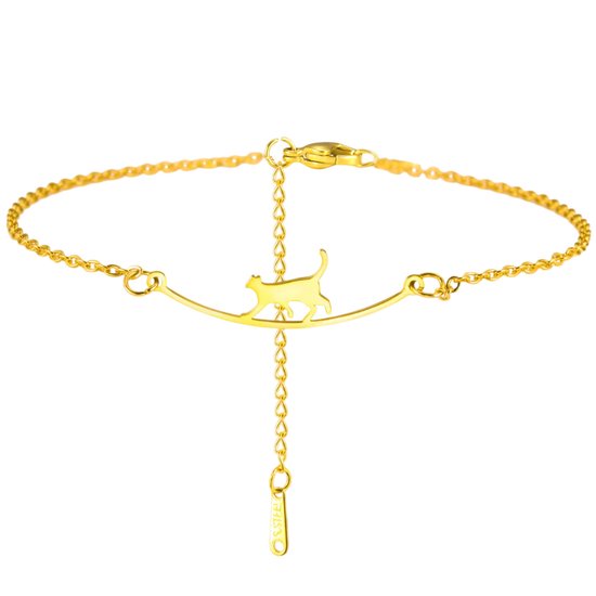 Verstelbare Katten Enkelband - Voetketting voor Vrouwen - Cute Animal Voetsieraad, Enkelketting, Zomer Sieraden, Strand Accessoire, Leuk Cadeau voor Dierliefhebbers en Vriendinnen - Goud van Everleigh & Oliver