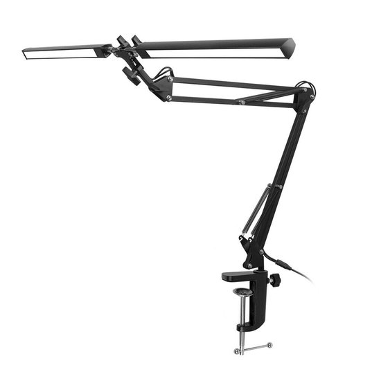 Verstelbare LED-bureaulamp – Bureauleeslamp – Bureaulamp met dubbele kop – Leeslamp – Kantoorlamp – Dimbare bureaulamp – 24W – 12V/2A Directe stekker – Zwart