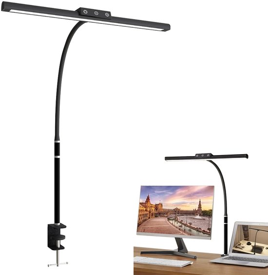 Verstelbare LED-bureaulamp - Oogvriendelijke LED-bureaulamp - Bureauleeslamp - Nagellamp - 10 helderheidsniveaus - 3 kleurtemperaturen - 40 cm - 10 W - 360° draaibaar - Zwart