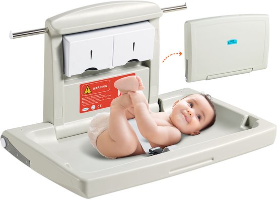VEVOR aankleedcombinatie wandcommode, afneembare aankleedtafel aankleedwagen, grijze aankleedtafel met aankleedkussen, veiligheidsgordel, ruimtebesparend en stabiel, aankleedrek 20 kg draagvermogen baby