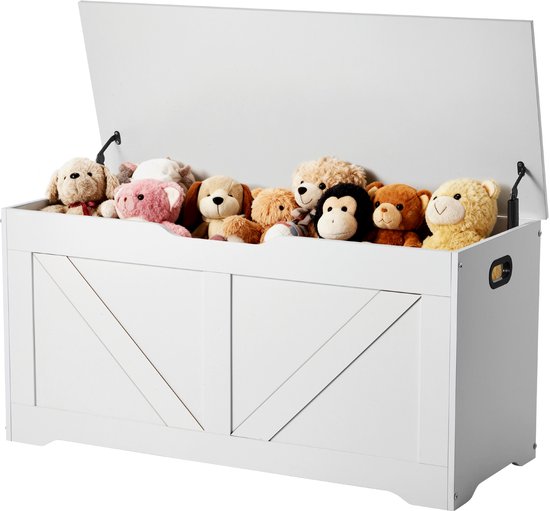 VEVOR Kinderbank met Opbergruimte, Houten Speelgoedkist, Opbergbank met Veiligheidsscharnier, Opbergkist voor Speelkamer, Woonkamer, Hal, 990 X 395 X 480 mm, Speelgoedkist, Wit