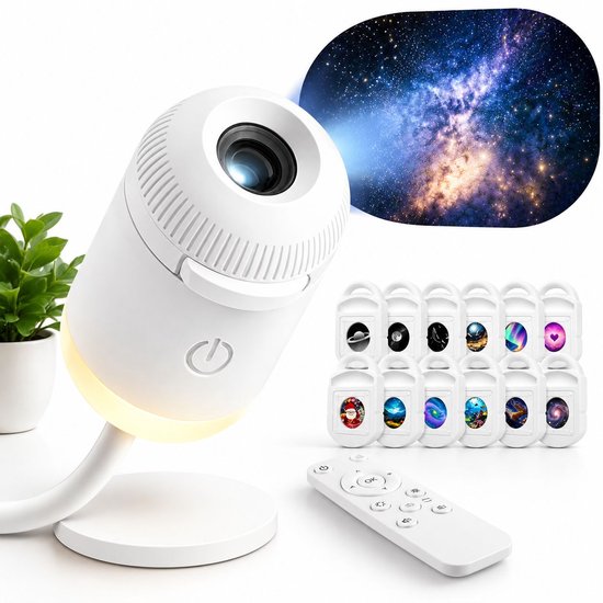 VHV - 2-in-1 sterrenprojector & nachtlamp -Sterrenhemelprojector– 12 films, 360° draaibaar – Sfeerverlichting auto – Dimbare LED, touchbediening – USB op zakformaat van VHV