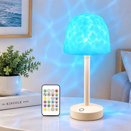 VHV - Douchelamp - Waterbestendige Badkamerlamp - Oceangolf Projector - Beige - 16 Kleuren - Spa‑achtige Sfeerlamp - Oplaadbare - Met Aanraak & Afstandsbediening - Draadloze Lamp - Badkamerverlichting van VHV
