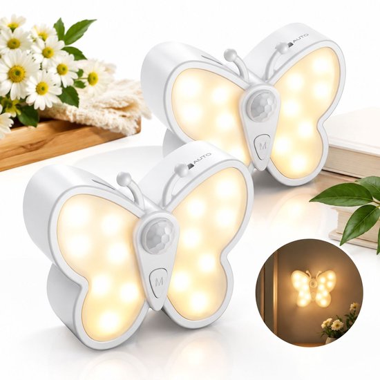 VHV - Nachtlampje volwassenen en kinderen - Dimbare Vlinder LED-nachtlampje - Slimme bewegingssensor nachtlamp met spotfunctie en 2 kleurtemperaturen - Magnetische oplaadbare nachtlampje voor slaapkamer, wand van VHV