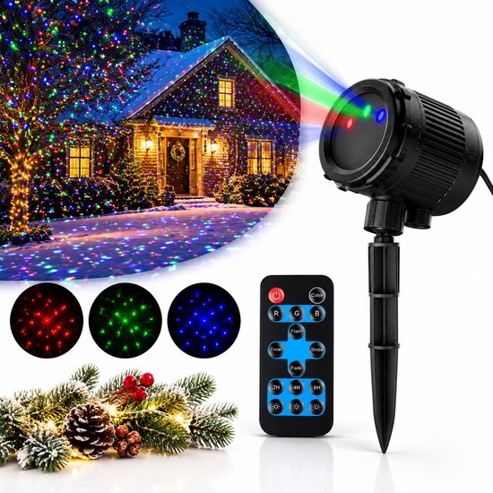 VHV - Verlichting - Kerstprojector, rode, groene en blauwe sterrenhemelverlichting, laserverlichting, waterdichte buitengazonverlichting van VHV