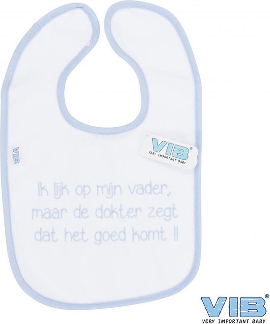 VIB® - Slabbetje Luxe velours - Ik lijk op mijn vader maar ... (Wit-Blauw) - Babykleertjes - Slabbetjes - zwangerschap aankondiging - baby aankondiging van VIB®