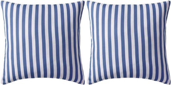 vidaXL - Buitenkussens - 45x45 - cm - gestreept - marineblauw - 2 - st van vidaXL