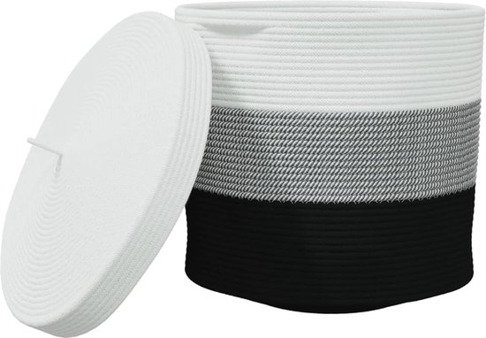 vidaXL - Opbergmand - met - deksel - Ø - 40x35 - cm - katoen - wit - en - zwart