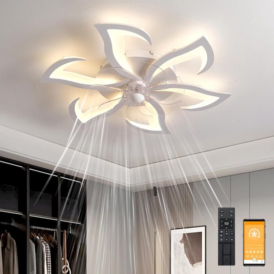 VIN® Plafondventilator Met Verlichting - Smart Lamp Met Afstandsbediening – Plafonniere Keuken Lamp Met 6 Ventilatiesnelheden - Woonkamerlamp – Plafond Ventilator Lamp Met Timer