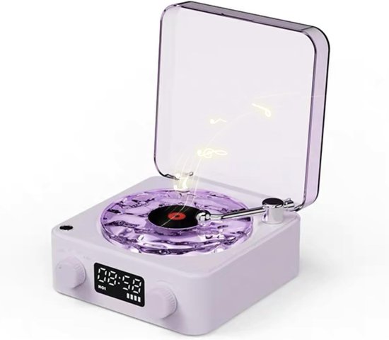 Vintage Style Bluetooth Speaker with Night Light & Clock Display - Wireless Retro Radio Speaker with Ambient Water Wave Light, Stereo Sound for Bedroom, Living Room, Office, Girls (Violet)
