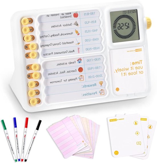 Visuele Timer Kinderen - Planningsbord ADHD - Tijdbeheer Leren - Visuele Tijdindicatie - 21.59 cm - Wit