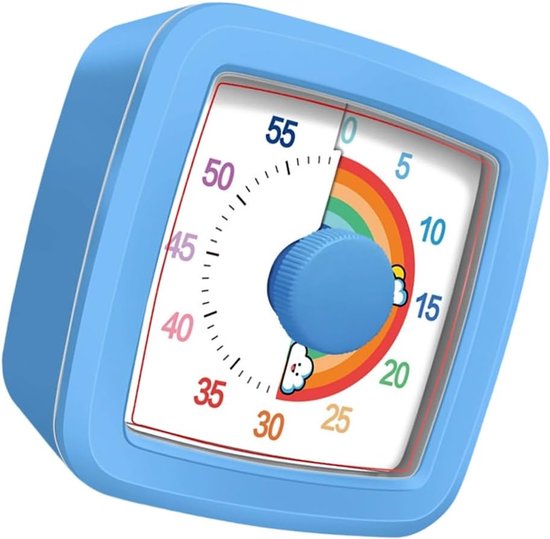 Visuele Timer - Kinderen Timer - Focus Training - Mechanisch Regenboog Design - 9.5 cm - Blauw