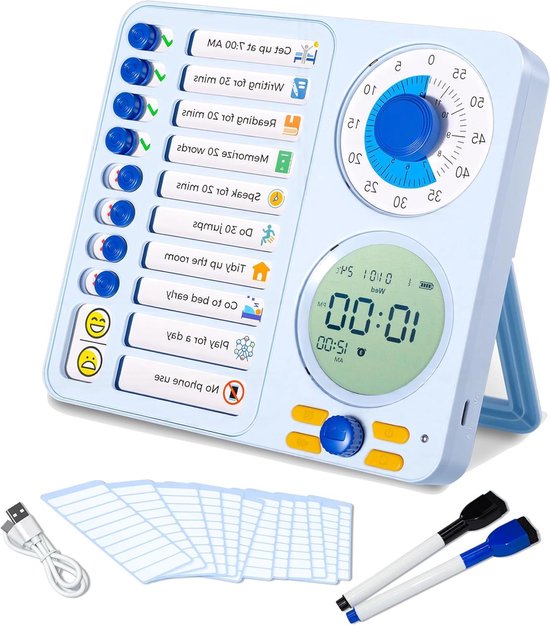 Visuele Timer - Planningsbord Taak - Tijdbeheer Kinderen - 3-in-1 Functie - 19.1H cm - Blauw
