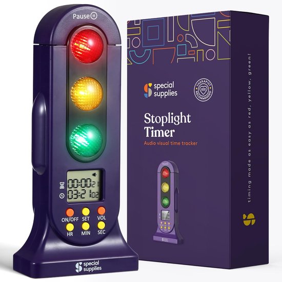 Visuele Timer - Stoplicht Timer - Tijdmanagement Kinderen - Audiosignalen en Verlichting - 5x5x15 cm - Paars