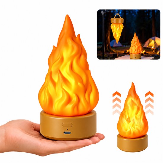 Vlamlamp - Oplaadbare LED nachtlamp met realistisch vlameffect en 3 lichtstanden - USB-oplaadbare tafellamp voor sfeerverlichting thuis en op de camping - Halloween - Halloween decoratie van VHV