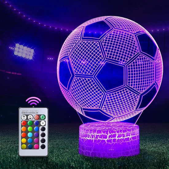 Voetbal 3D Nachtlampje - 16 Kleurenwissel & Afstandsbediening - Perfect Cadeau voor Sportfans, Jongens en Meisjes van Merkloos