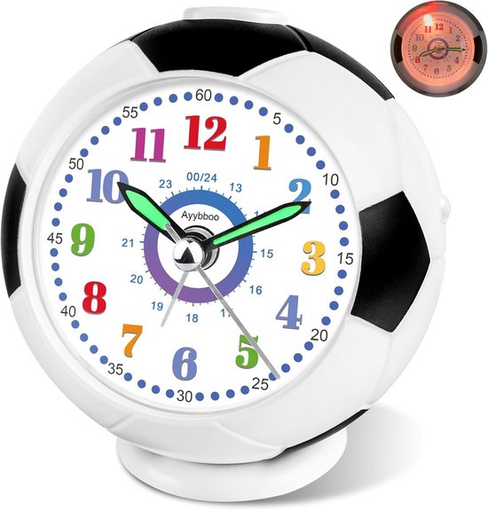 Voetbal Kinderwekker met Nachtlampje – Analoge Stille Wekker voor Jongens en Meisjes van Merkloos