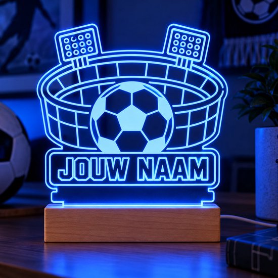 Voetbal LED Lamp met Naam - Stadion - Nachtlamp - Uniek Voetbal Cadeau - 7 kleuren sfeerlamp / nachtlampje van Kleurmedia