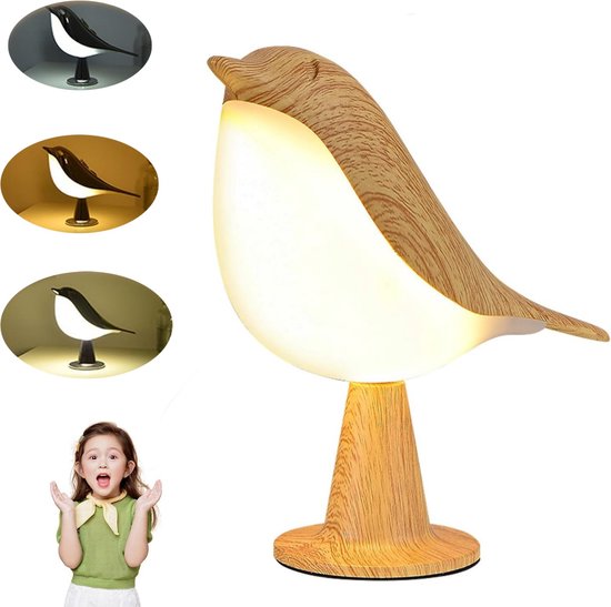 vogel LED-tafellamp met aanraakdimmer - draadloze lamp met oplaadbare batterij - aromatherapie tafellamp - 3 helderheidsniveaus - voor slaapkamer, woonkamer, kantoor(esdoorn)