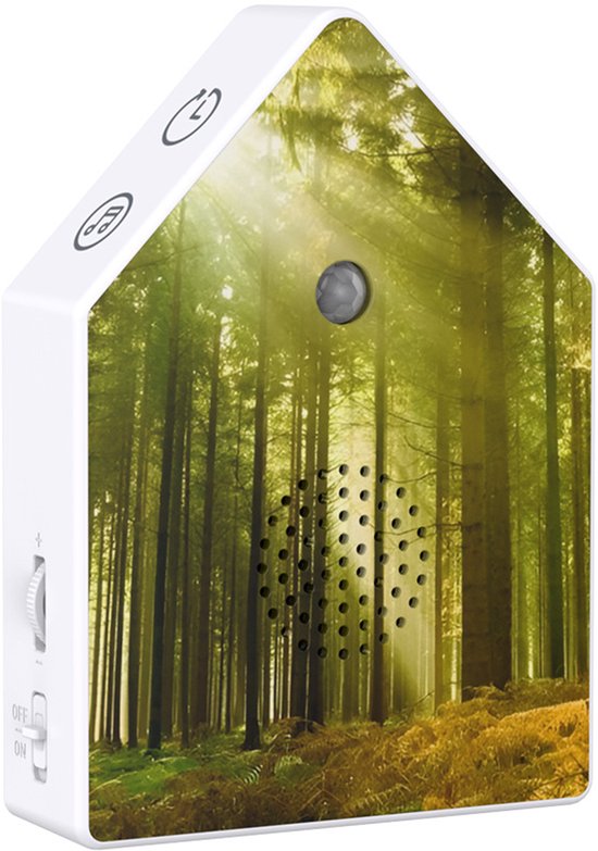 Vogelgezangbox - Slaaphulpmiddel met witte ruis voor thuis - Met bewegingssensor - Natuurlijke geluidseffecten - 4 natuurlijke vogelgezangen - Instelbaar volume - Vogelgezanghuis - Bostextuur van Merkloos
