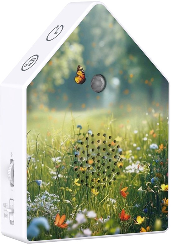 Vogelgezangbox - Slaaphulpmiddel met witte ruis voor thuis - Met bewegingssensor - Natuurlijke geluidseffecten - 4 natuurlijke vogelgezangen - Instelbaar volume - Vogelgezanghuis - Vlindertextuur van Merkloos