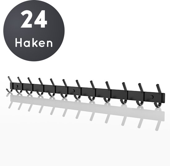 Volcan Wandkapstok - 24 Haken - Muur Kapstok Hangend met 3M Tape - Industrieel - Zwart RVS van Volcan