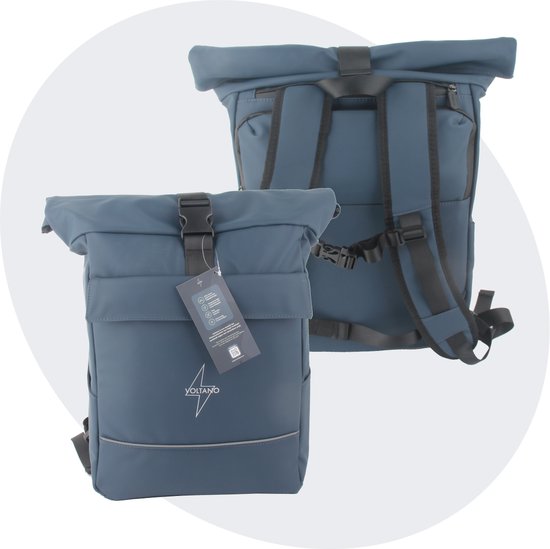 Voltano Luxe E-bike Rolltop Fietstas / Rugtas 28L - Space Blauw - Enkele Pakaftas - 100% Waterdicht - Gratis Schouderband - Groot Laptop Vak van Voltano
