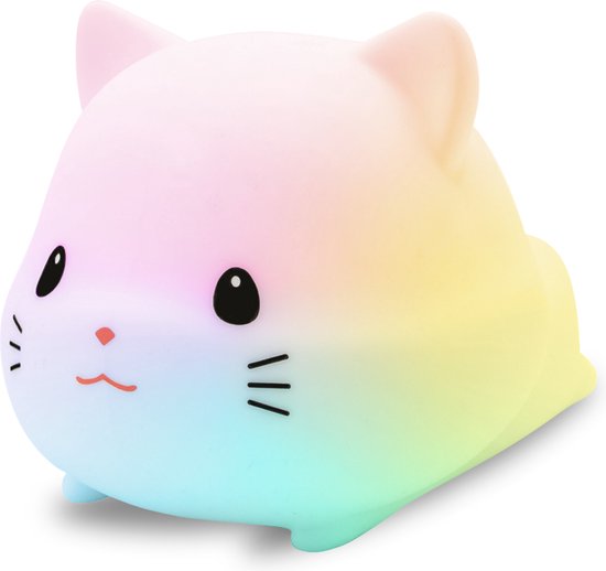 Vulpes Goods® Nachtlampje Kinderen - LED Licht & 8 Kleuren - Nachtlampje Babykamer - Poes - USB-Oplaadbaar - Dimmer - Timer - Draadloos - Kindvriendelijk van Vulpes Goods®