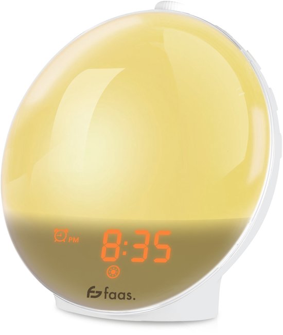 Wake Up Light - 10 Kleuren en 8 Geluiden - Wekkerradio - Slaaptrainer - Snooze Functie - Wit - van Faas van Faas