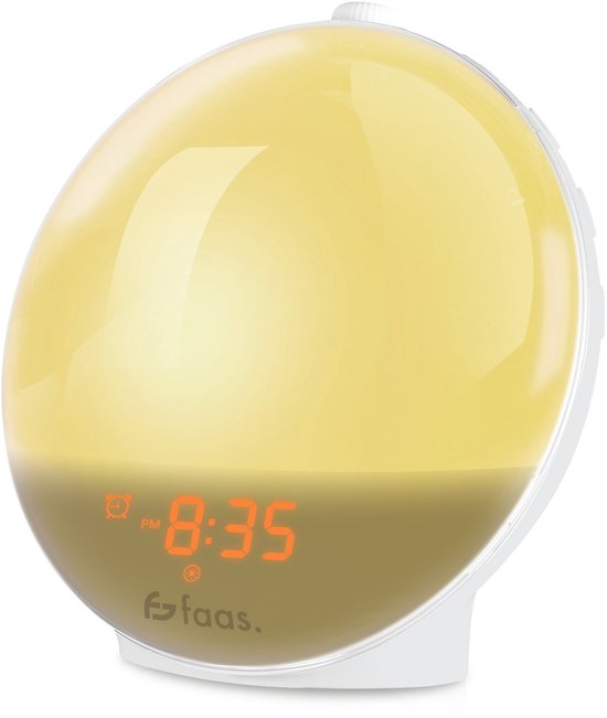 Wake Up Light - 10 Kleuren en 8 Geluiden - Wekkerradio - Wekker - Snooze Functie - Lichtwekker - Slaaptrainer - Digitale Wekker - Wakeup Light - Wit - Faas van Faas
