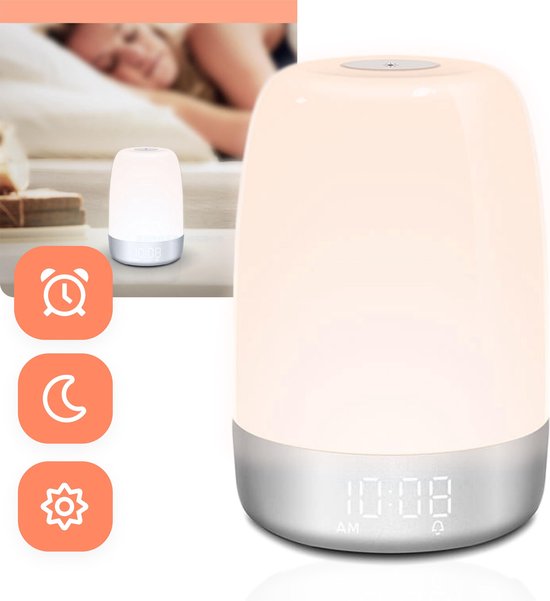 Wake Up Light - 5 LED Kleuren - Natuurgeluiden - Wit - Nachtlampje - Slaaptrainer - Leeslamp - Tafellamp - Bedlamp Kinderen - Digitale Alarmklok en Wekker - Lichtwekker - Leeslampje - Wekkerradio - Wekker met Licht - Digitale Alarmklok - Slaapwekker van Lunelax