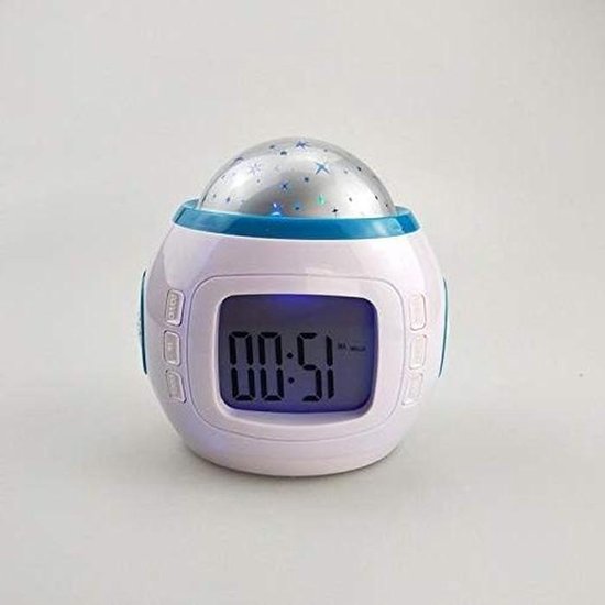Wake Up Light Alarm Clock - Sterrenprojector Klok - Wakker Worden - Muziek Sterrenhemel Projectie - 10x10x8 cm - Wit