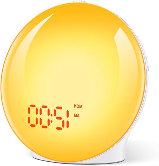 Wake Up Light - Alarm Klok - Aangename Start - Zonsopgang Simulatie - 8 Kleuren - Full Screen