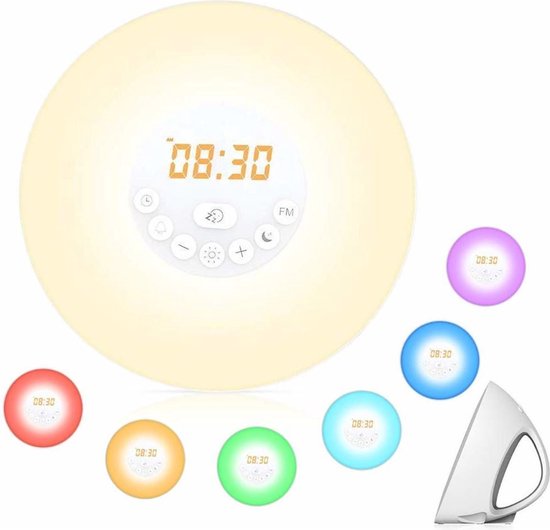 Wake up light | FM Radio | Alarm | Wekker | Snooze | 6 Verschillende Kleuren | Multi Kleur | 10 lichtinstellingen | van Merkloos