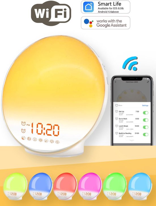 Wake Up light- Lichtwekker - Wekkerradio met natuurgeluiden – Nachtlampje – Bedlamp – Zonlicht simulatie – Smartapp van JD Quality