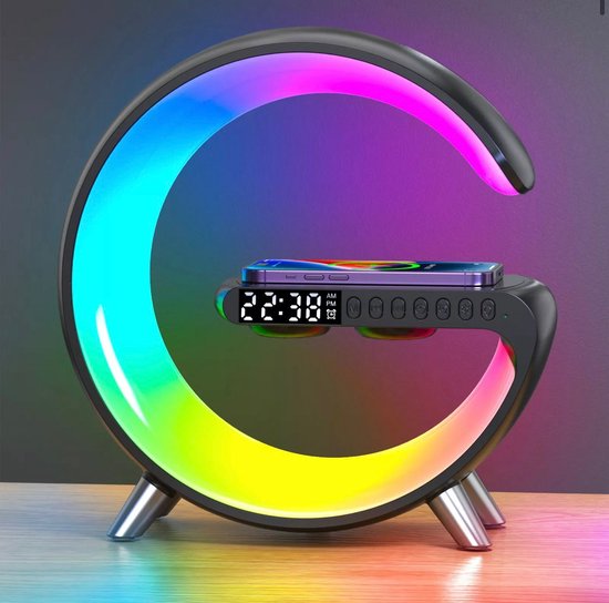 Wake Up Light - Met Draadloze Oplader - Lichtwekker - Bureaulamp - LED Light - Bluetooth Speaker - Nachtlamp - Digitale Wekker - Zwart van Merkloos
