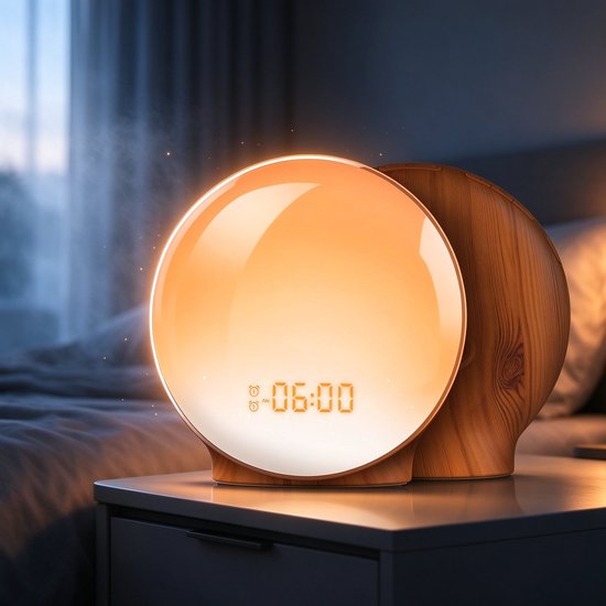 Wake up Light met Lichtwekker Functie - Digitale Wekker Zonsopgang Simulatie Twee Alarmen - Sfeerlamp Nachtlampje Slaapkamer Wit